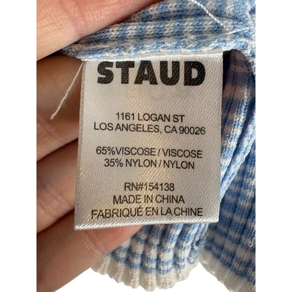 Staud Cargo Sweater Cardigan Ribbed Knit Striped Quiet Luxury French Blue Size L - Picture 5 of 9